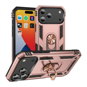 Rose Gold Armor Shield Ring Kickstand Case for iPhone 17 Pro Max